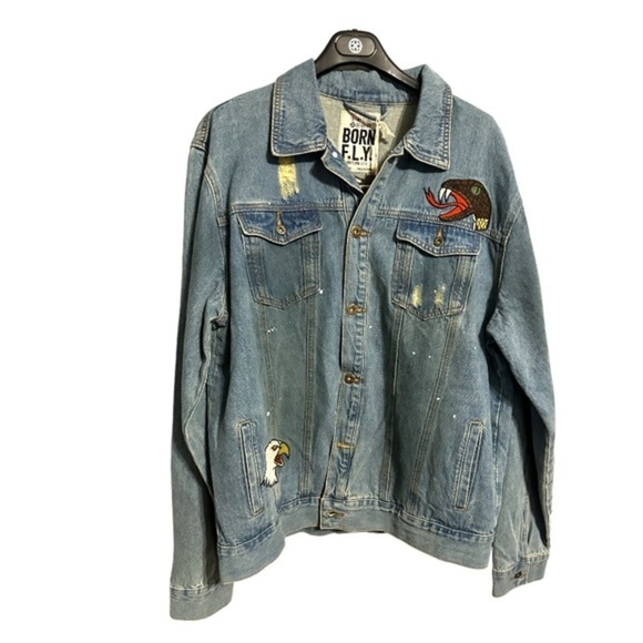 Born Fly Tint Wash Embroidered Jacket Denim Trucker Gadwall 2X Eagle New w Tags - Picture 2 of 13